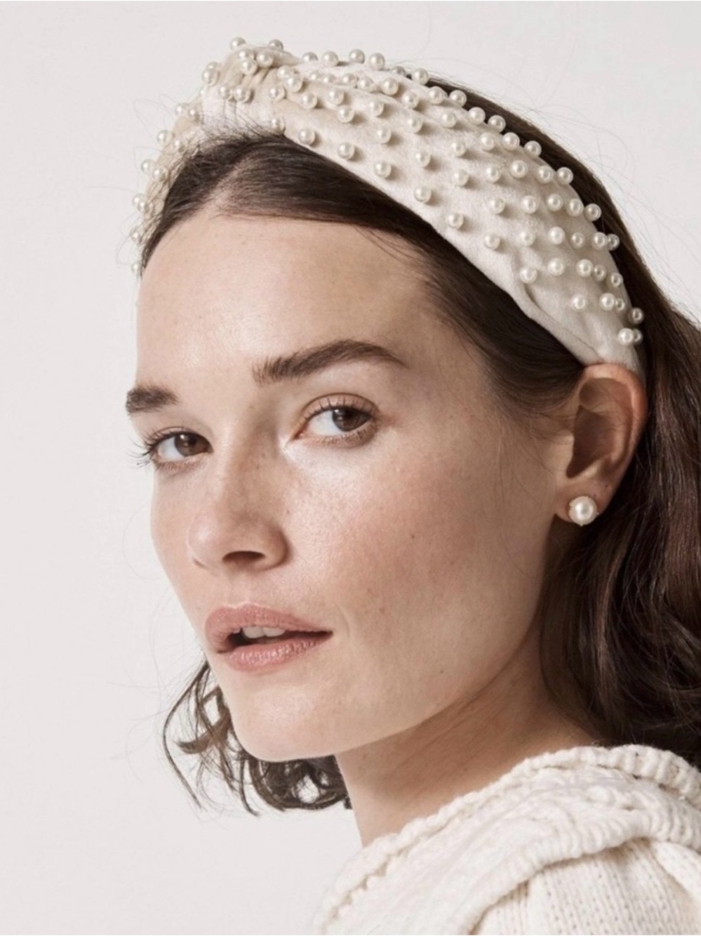 Lele Sadoughi Pearl-Embellished Cream Twisted Headband